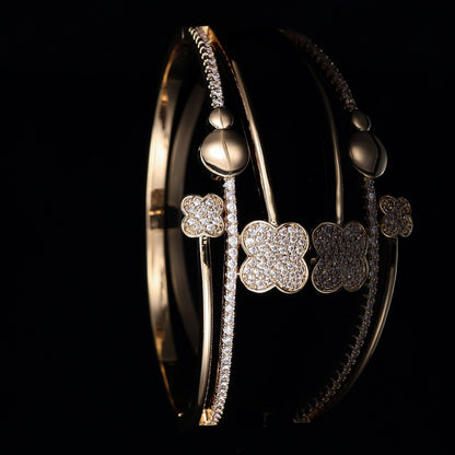 Lucky Heart Copper Bangle With Zircon Inlay, Simple Style For Women