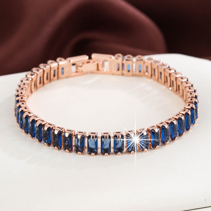Retro Square Metal Bangle With Zircon Inlay, Featuring Electroplated Gold Finish