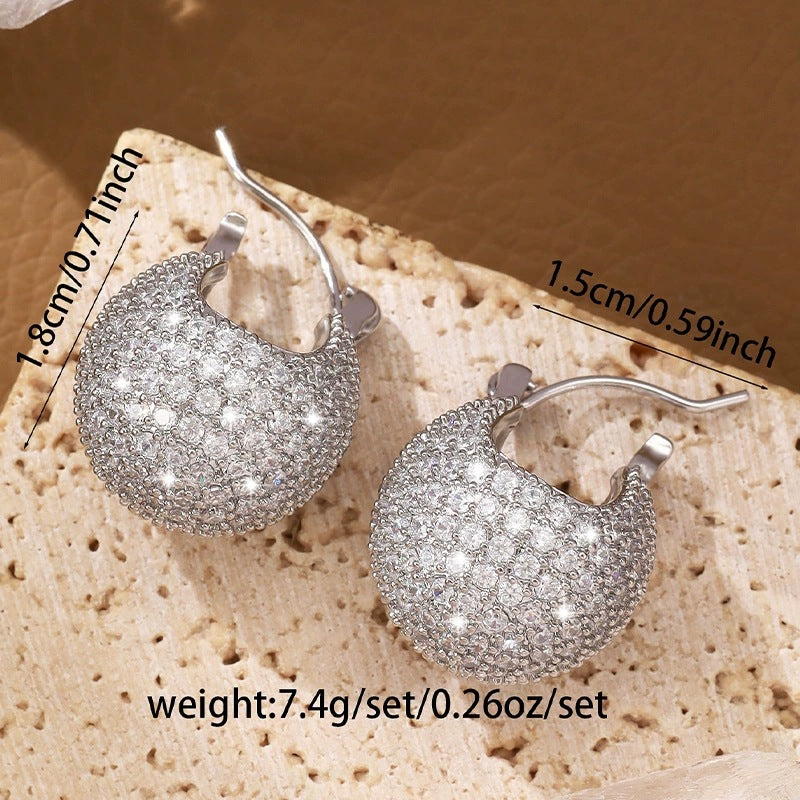 Hip-Hop Ball Earrings For Women In Gold Copper With Zircon Inlay Featuring Bezel Setting