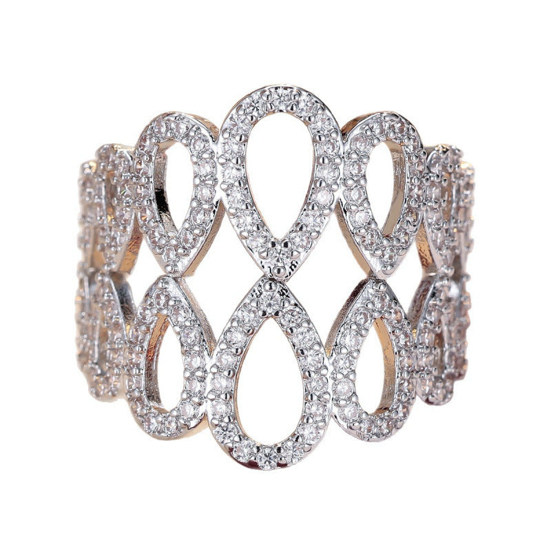 Geometric Open Rings For Women In Copper With Zircon Inlay, Available In Gold