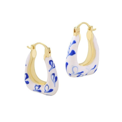 U Shape Stud Earrings For Women In Cyan Featuring Electroplated Finish And Copper Ear Pins