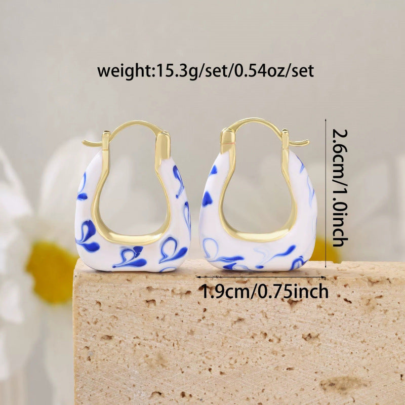 U Shape Stud Earrings For Women In Cyan Featuring Electroplated Finish And Copper Ear Pins
