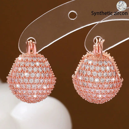 Hip-Hop Ball Earrings For Women In Gold Copper With Zircon Inlay Featuring Bezel Setting