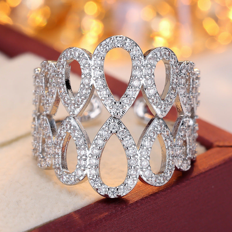 Geometric Open Rings For Women In Copper With Zircon Inlay, Available In Gold