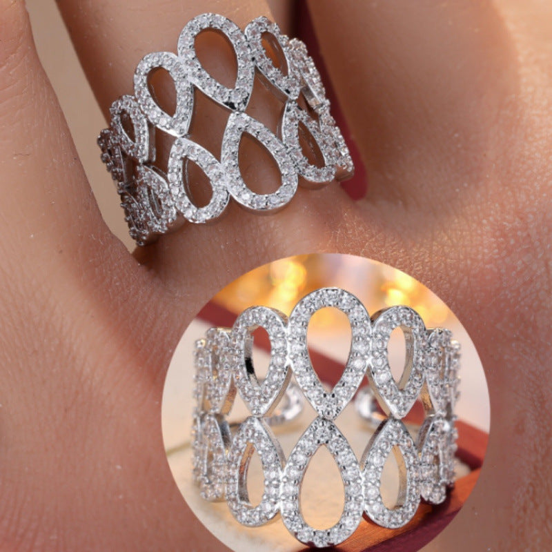Geometric Open Rings For Women In Copper With Zircon Inlay, Available In Gold