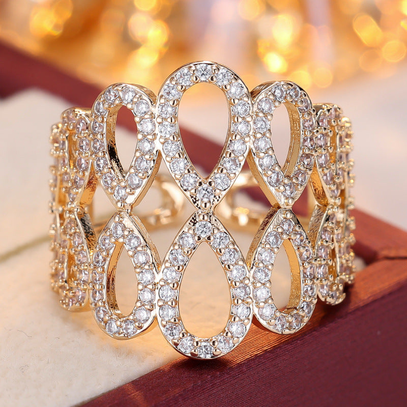 Geometric Open Rings For Women In Copper With Zircon Inlay, Available In Gold