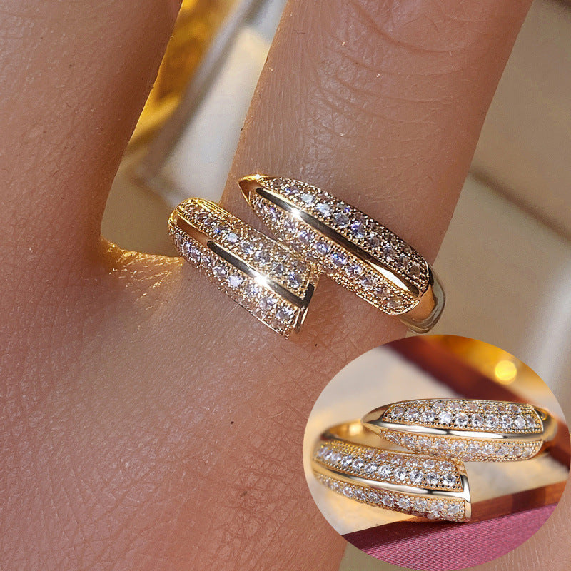 Geometric Copper Ring For Women With Zircon Inlay In Gold, Perfect For Daily Wear
