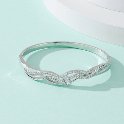 Elegant Electroplated Copper Bangle With Zircon Inlay, Featuring Stretch Adjustable Clasp