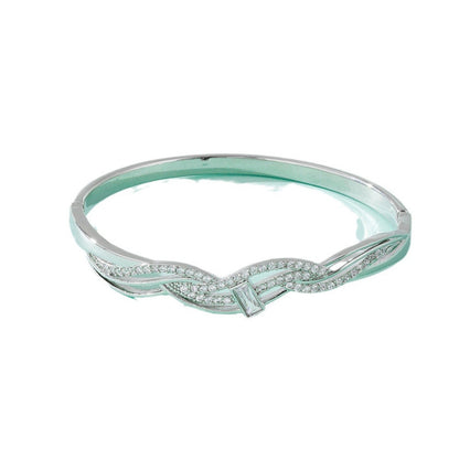 Elegant Electroplated Copper Bangle With Zircon Inlay, Featuring Stretch Adjustable Clasp