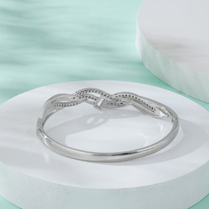 Elegant Electroplated Copper Bangle With Zircon Inlay, Featuring Stretch Adjustable Clasp
