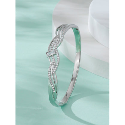 Elegant Electroplated Copper Bangle With Zircon Inlay, Featuring Stretch Adjustable Clasp