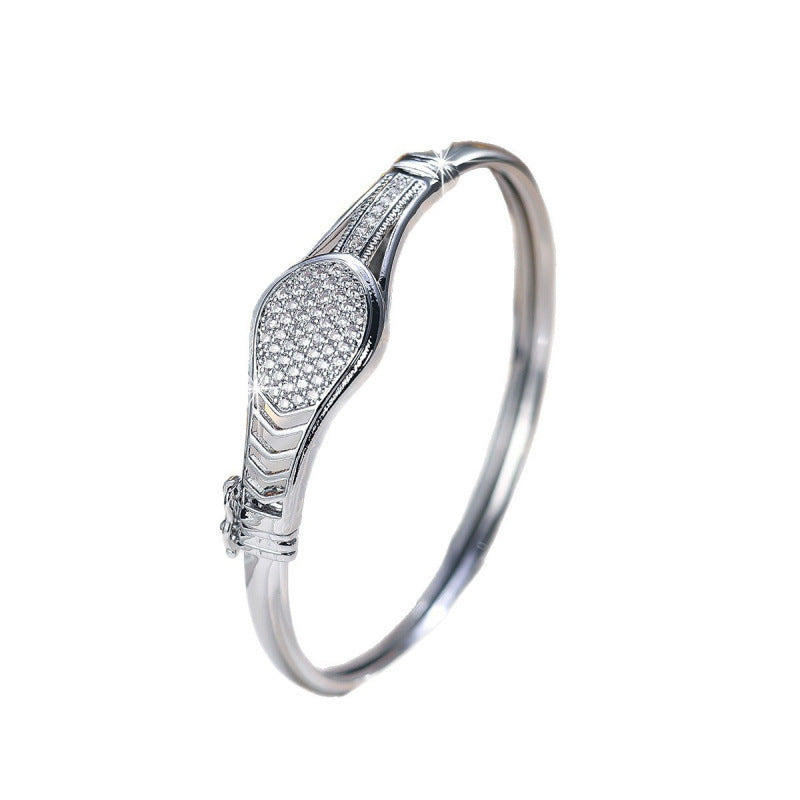 Luxurious Round Copper Bangle For Women With Electroplated Gold Plating And Zircon Inlay