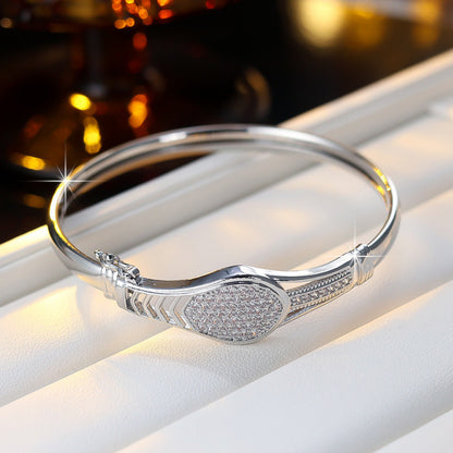 Luxurious Round Copper Bangle For Women With Electroplated Gold Plating And Zircon Inlay
