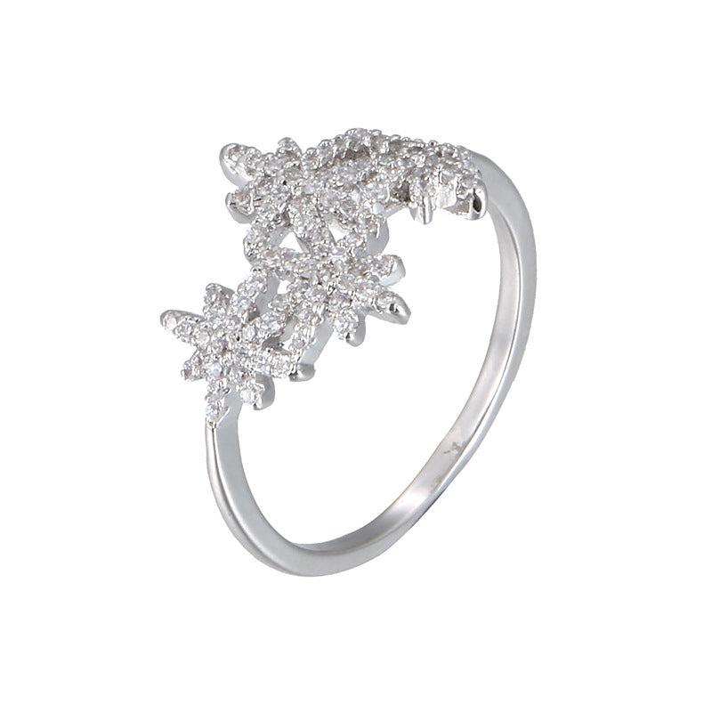 Novelty Starburst Ring For Women In Electroplated Copper With Zircon Inlay