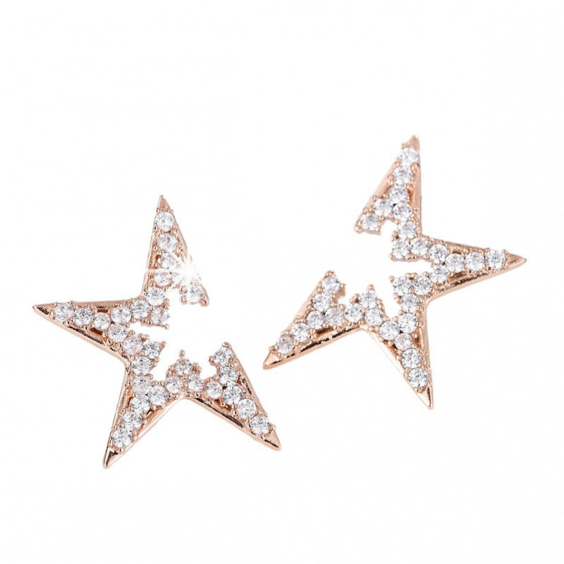 Star Earrings For Women In , Silver Copper Stud Earrings Featuring Zircon Inlay