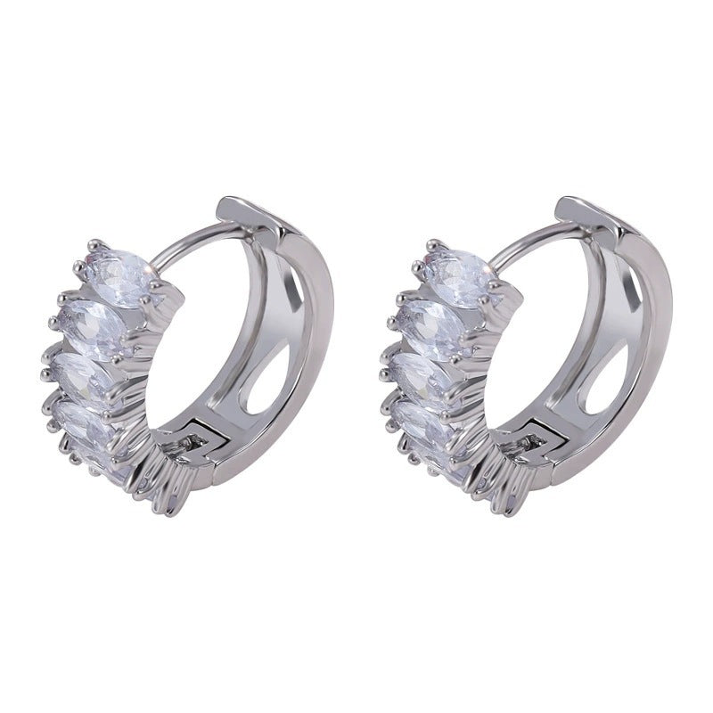 Retro Round Copper Earrings For Women With Bezel Setting And Zircon Inlay In Colour