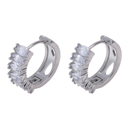 Retro Round Copper Earrings For Women With Bezel Setting And Zircon Inlay In Colour