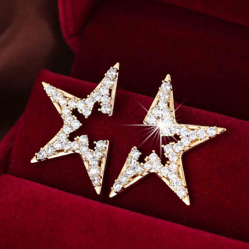 Star Earrings For Women In , Silver Copper Stud Earrings Featuring Zircon Inlay