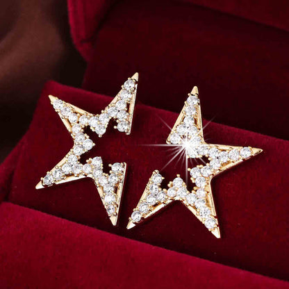 Star Earrings For Women In , Silver Copper Stud Earrings Featuring Zircon Inlay