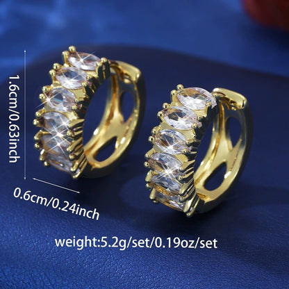 Retro Round Copper Earrings For Women With Bezel Setting And Zircon Inlay In Colour