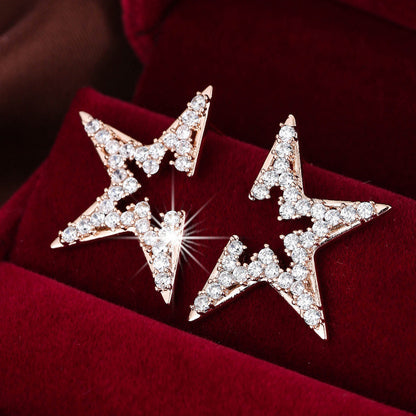 Star Earrings For Women In , Silver Copper Stud Earrings Featuring Zircon Inlay