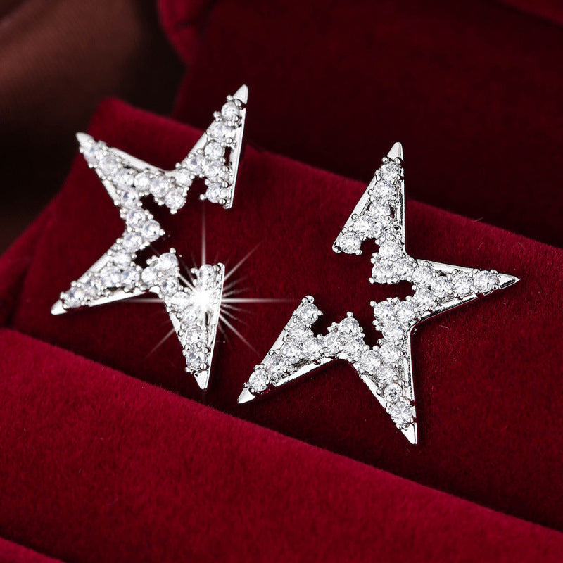 Star Earrings For Women In , Silver Copper Stud Earrings Featuring Zircon Inlay