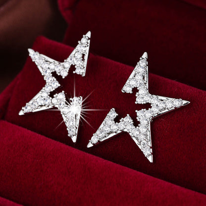 Star Earrings For Women In , Silver Copper Stud Earrings Featuring Zircon Inlay