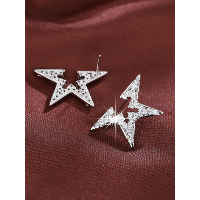 Star Earrings For Women In , Silver Copper Stud Earrings Featuring Zircon Inlay