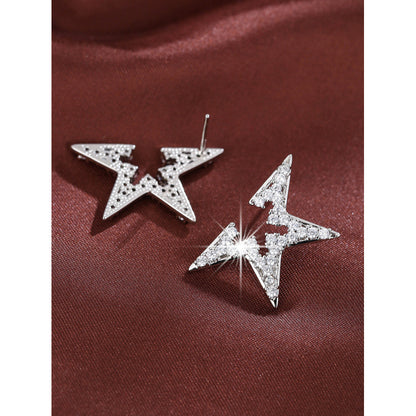 Star Earrings For Women In , Silver Copper Stud Earrings Featuring Zircon Inlay
