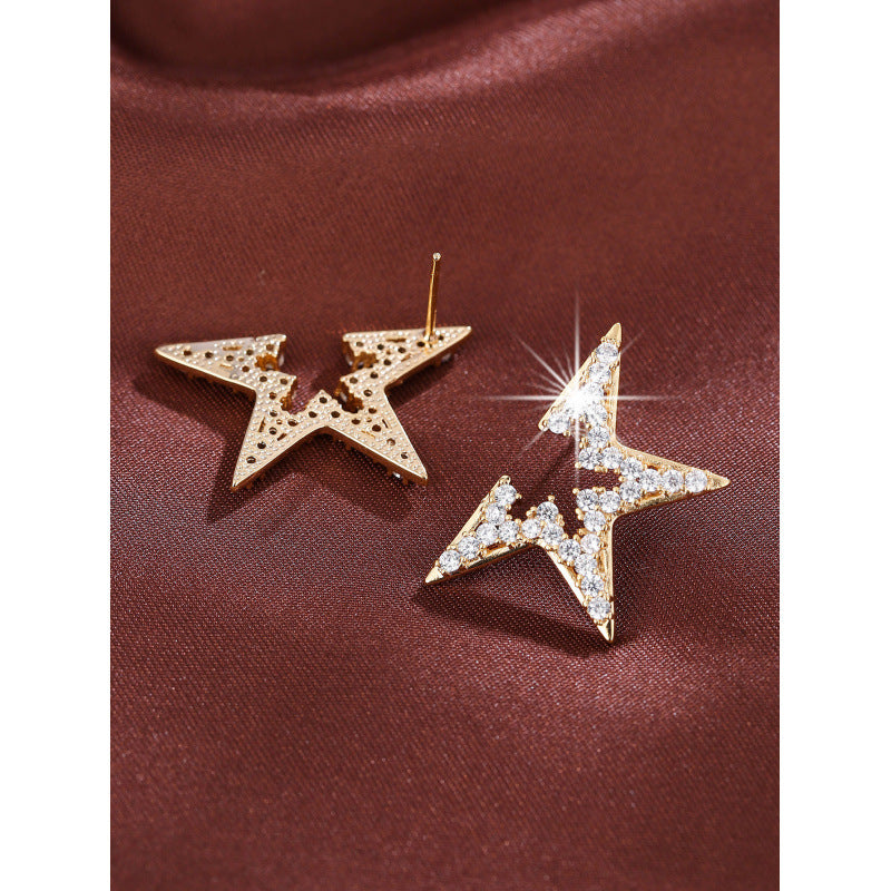 Star Earrings For Women In , Silver Copper Stud Earrings Featuring Zircon Inlay