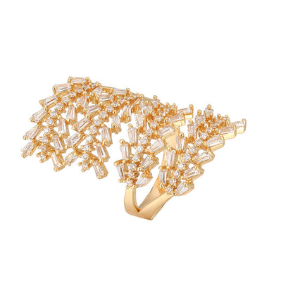 Retro Square Open Ring For Women In Electroplated Copper With Zircon Inlay