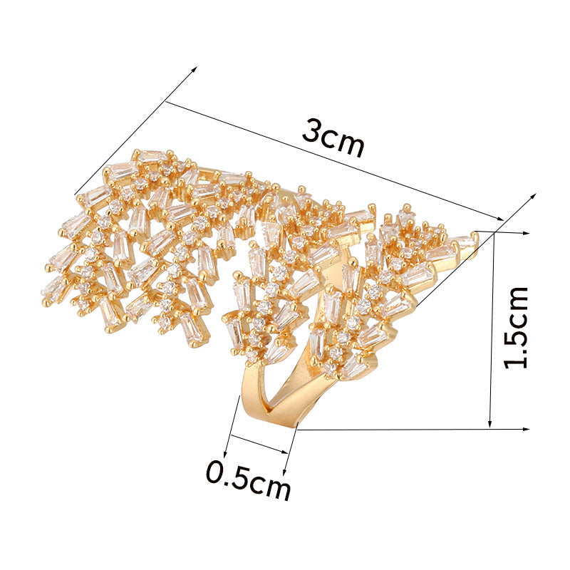 Retro Square Open Ring For Women In Electroplated Copper With Zircon Inlay