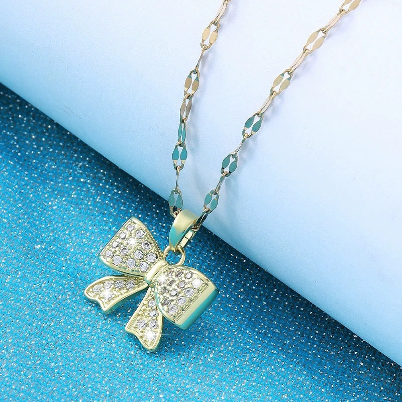 Electroplated Copper Bow Tie Pendant Necklace For Women