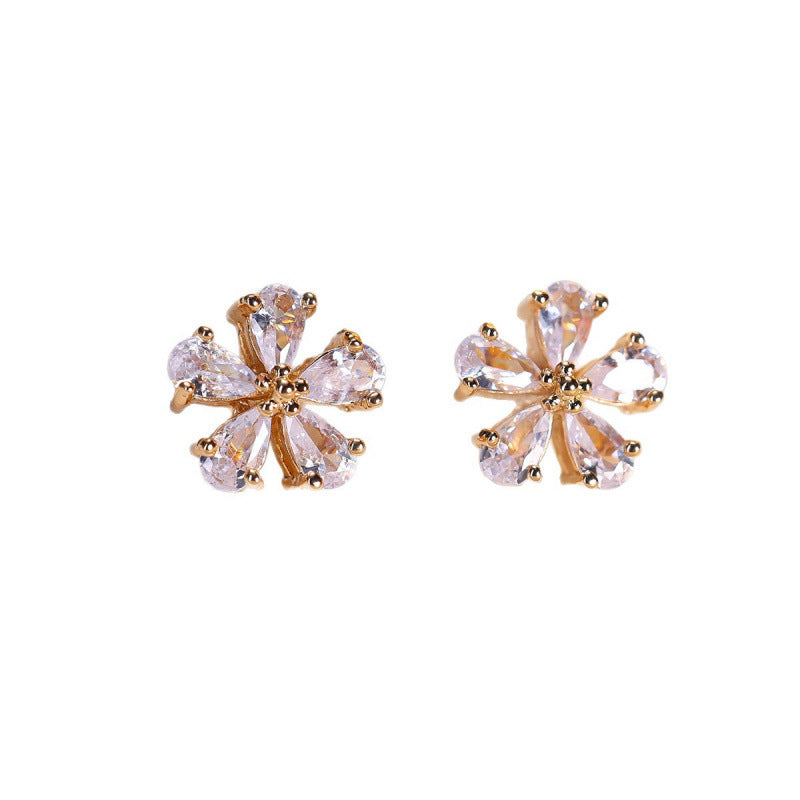 Sweet Flowers Earrings For Women In Gold Copper With Zircon Inlay