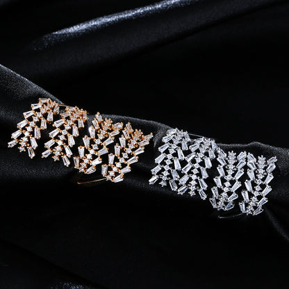 Retro Square Open Ring For Women In Electroplated Copper With Zircon Inlay