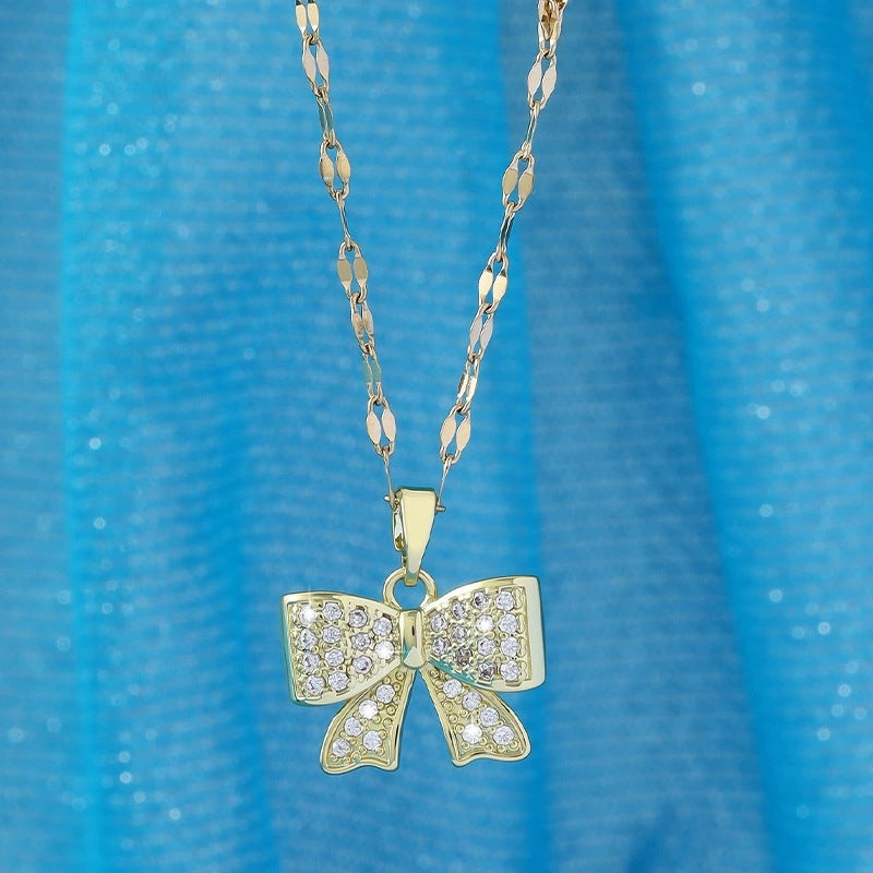 Electroplated Copper Bow Tie Pendant Necklace For Women