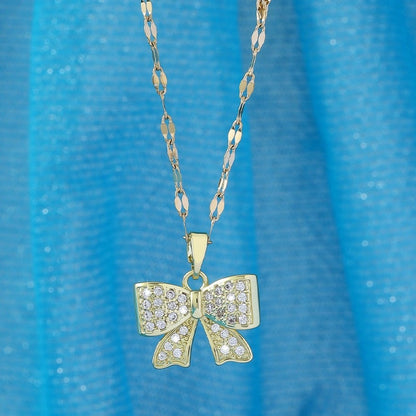 Electroplated Copper Bow Tie Pendant Necklace For Women