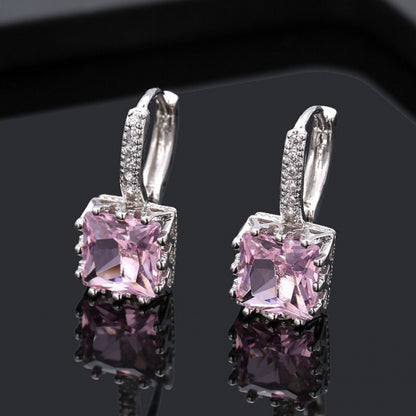Square Earrings For Women, Copper With Electroplated Gold Plating And Zircon Inlay