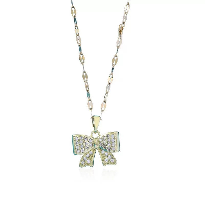 Electroplated Copper Bow Tie Pendant Necklace For Women
