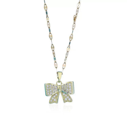 Electroplated Copper Bow Tie Pendant Necklace For Women