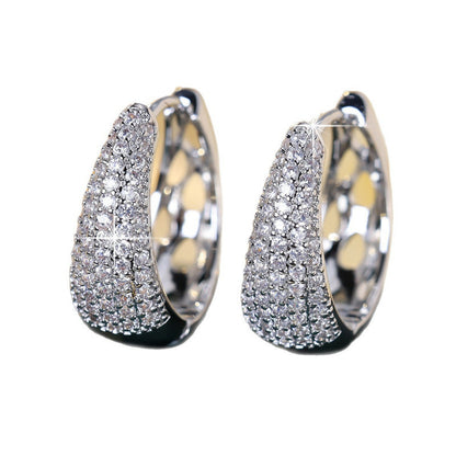 U Shape Earrings For Women In Silver Featuring Copper Ear Pins And Zircon Inlay