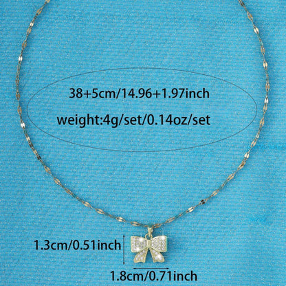 Electroplated Copper Bow Tie Pendant Necklace For Women