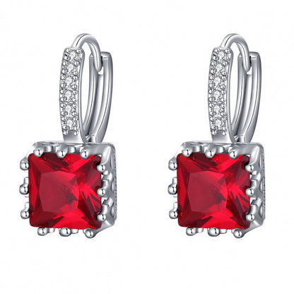 Square Earrings For Women, Copper With Electroplated Gold Plating And Zircon Inlay