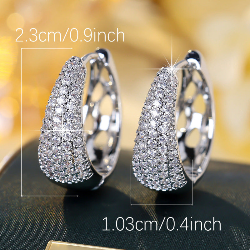U Shape Earrings For Women In Silver Featuring Copper Ear Pins And Zircon Inlay