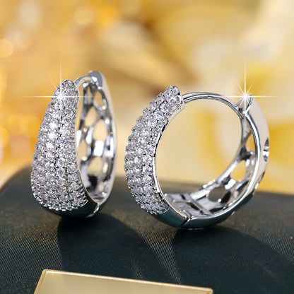 U Shape Earrings For Women In Silver Featuring Copper Ear Pins And Zircon Inlay