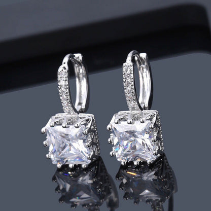 Square Earrings For Women, Copper With Electroplated Gold Plating And Zircon Inlay