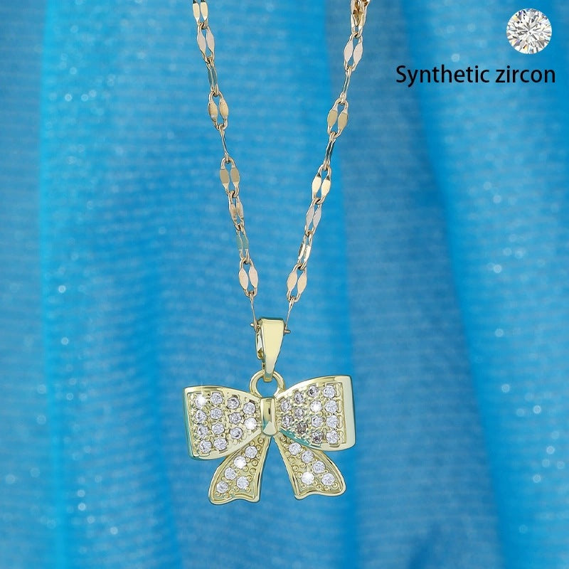 Electroplated Copper Bow Tie Pendant Necklace For Women