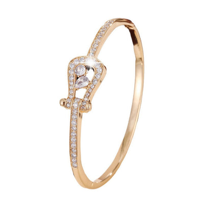 Geometric Copper Bangle For Women With Zircon Inlay In Gold