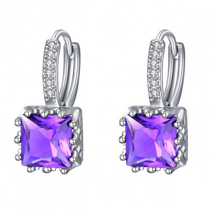 Square Earrings For Women, Copper With Electroplated Gold Plating And Zircon Inlay