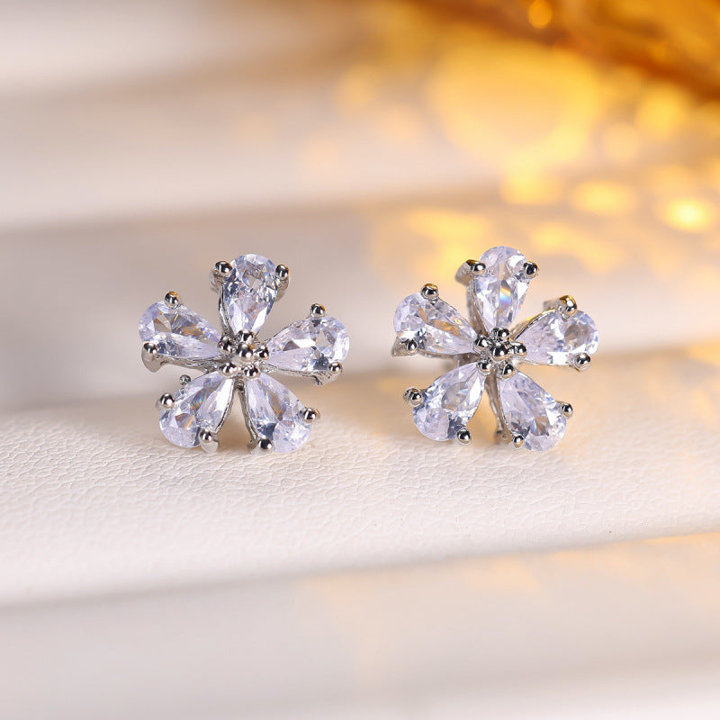 Sweet Flowers Earrings For Women In Gold Copper With Zircon Inlay